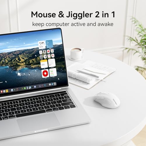TECKNET Rechargeable Jiggler Wireless Mouse, Dual-Mode Connectivity, White | Silent USB A & Bluetooth Mouse, 6 Adjustable DPI, 6 Buttons, Ergonomic Design, Long Battery Life, Multi-Device Compatibility - color: White