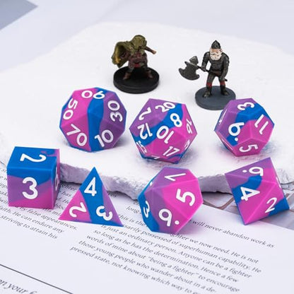 DND Silicone Rubber Polyhedral D&D Dice Set,Sharp Edges Soft Perfect Bouncer for Dungeons and Dragons, RPG, MTG (D4, D6, D8, D10, D12, D20, D%) for Ages 15 and Up - color: Blue Purple Rose Red