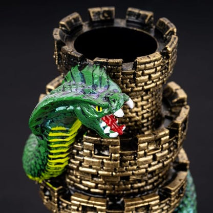 Castle DND Dice Tower Ancient Gold D&D Dice Rolling Tower for RPG | Snake Design, Resin, Dice Roller with Tray, Dungeons and Dragon DM Gift, DND Accessories, for Role Playing Game Tabletop Game - color: Golden