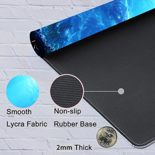 MTG Playmat with Storage Bag, 24 x 14 Inch Stitched Non Slip Rubber Trading Card Game Mat, 2mm Thick Tabletop Mat for Card Games, Blue Ocean Ruins