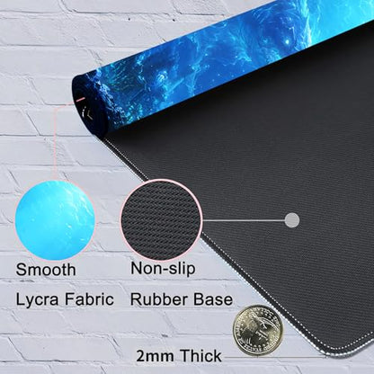 MTG Playmat with Storage Bag, 24 x 14 Inch Stitched Non Slip Rubber Trading Card Game Mat, 2mm Thick Tabletop Mat for Card Games, Blue Ocean Ruins