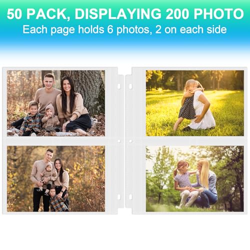 50 Pack 5 x 7 Photo Sleeves for 3 Ring Binder(200 Pictures) | Heavy-Duty Archival Photo Page Protectors, Clear Picture Album Refill Pages Holds, Acid-Free - size: 5x7inch-2pocket, style: 50 pack