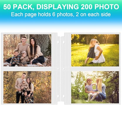 50 Pack 5 x 7 Photo Sleeves for 3 Ring Binder(200 Pictures) | Heavy-Duty Archival Photo Page Protectors, Clear Picture Album Refill Pages Holds, Acid-Free - size: 5x7inch-2pocket, style: 50 pack