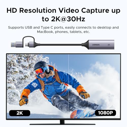 UGREEN 2K@30Hz 1080P 60FPS Video Capture Card 4K Input HDMI to USB 3.0 | 4K HDMI Input, Low Latency, Capture Card for Streaming Game Recording Compatible with Switch 2 Xbox PS4 PS5 PC Camera Usb C