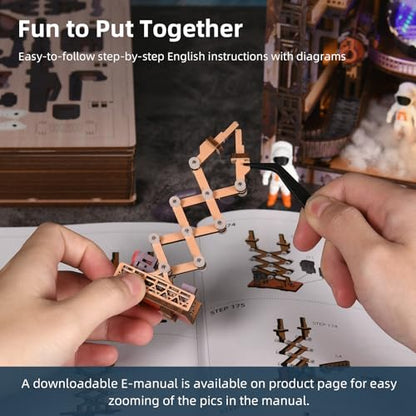MiniCity Aerospace Foundry Book Nook Kit, DIY 3D Wooden Puzzle with LED | 341-piece wood/paper/plastic kit with LED and dust cover; glue/tools included; 8-10 hr project for shelf decor, ages 14+. - style: Aerospace Foundry