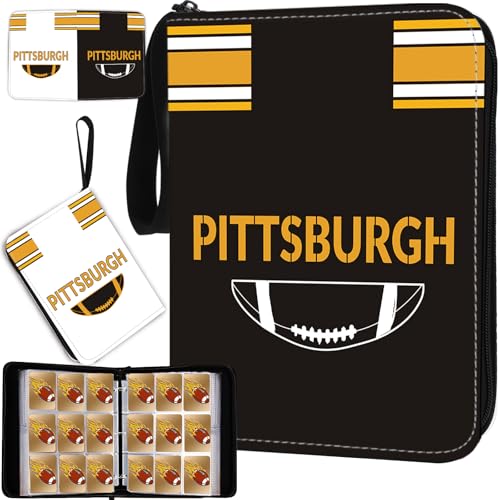 Football Card Binder with Sleeves 900 Pocket, Pittsburgh Football Card Holder for Trading Cards Sports Card 3 Ring Binder Folder Collector Album Storage Book Case Kids Boys Girls Gift - color: BLACK PZBGR, size: 900