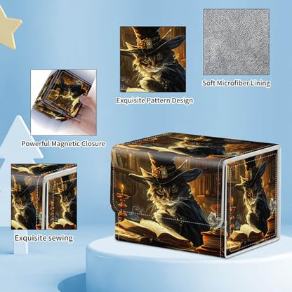 for MTG Commander Deck Box,Card Deck Box for Trading Yugioh MTG,Fits 100 Double Sleeved Cards,PU Leather Strong Magnet Case for Magic Commander TCG CCG,Captain Cat - color: Captain Cat