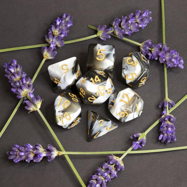 Sage’s Portal Stones DND Dice Set Acrylic Opaque 7-PC Polyhedral DND Dice Set for Dungeons and Dragons D&D Sage’s Cantrips RPG Tabletop TTRPG (White/Mica) - color: White/Mica
