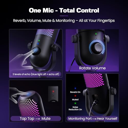 USB Microphone for PC Gaming: Condenser Microphone RGB for Gamer with Stand Mic - Recording Mic for Computer&Laptop with Qiuck Mute - Desk Podcast Mic for Podcast & Singing & Streaming & Youtube Black - style: Black