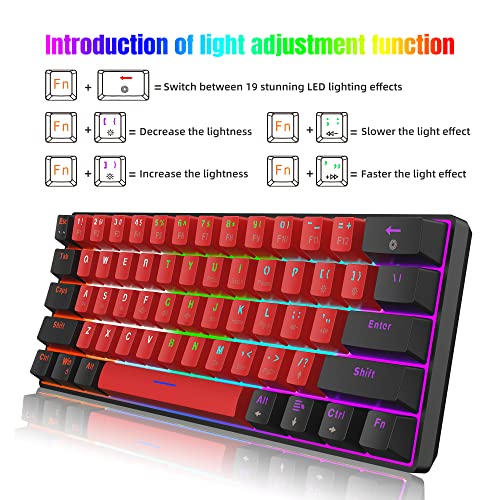 Snpurdiri 60% Wired Mechanical Keyboard (Black-Red, Red Switches) | Mini Gaming Keyboard with 61 Keys for PC, Windows XP, Win 7, Win 10 - color: Black Red/Red Switch