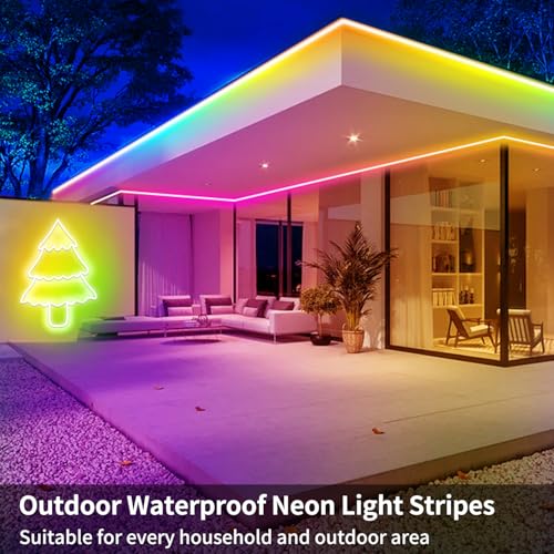 100FT RGB Neon Rope Lights,24V Neon Lights with Remote/APP Control | IP65 Waterproof Flexible RGB Neon LED Strip Lights for Bedroom Room DIY Decoration（2 Rolls of 50ft with Snap &Screws） - size: 100FT