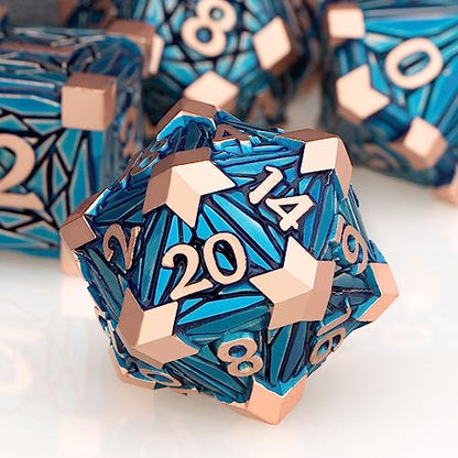 7PCS Metal DND Dice Set with Box, Debris RPG Copper Blue D and D Dice for use with D&D Tabletop Games Role Playing Game Polyhedral Dice Set D20 D12 D10 D8 D6 D4 - color: Chartreuse