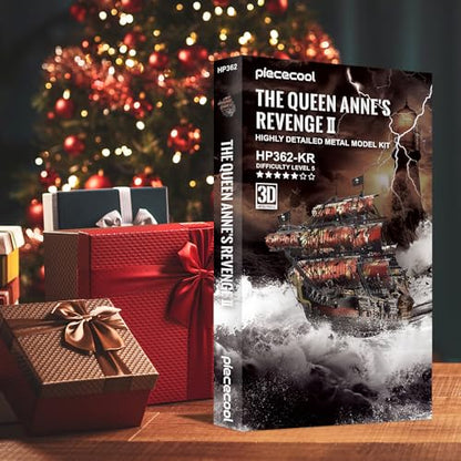Piececool 3D Metal Puzzles for Adults, Red Queen Anne's Revenge Pirate Ship Model Kits, 3D Watercraft Model Building Kit, DIY Craft Kits Difficult 3D Puzzles for Family Time - color: Queen Anne's Ii