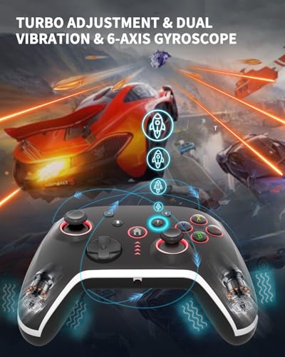 Bcofo Wireless Mobile Gaming Controller for iPhone/Android/Switch/Laptop, Wired Control for PC/Steam, Programmable Game Gamepad with Phone Clip for Gamer, with RGB Lighting Effect/Turbo/Vibration - color: Black-01