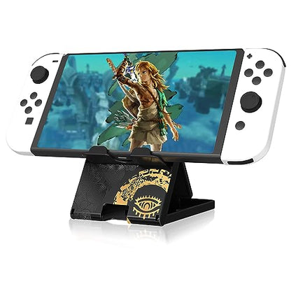Busjoy Stand for Nintendo Switch, Switch OLED, Switch Lite, for Zelda Tears of The Kingdom Cute Holder Bracket, Adjustable Portable Foldable Non-Slip Playstand-Black - color: Black-A