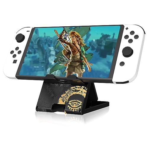 Busjoy Stand for Nintendo Switch, Switch OLED, Switch Lite, for Zelda Tears of The Kingdom Cute Holder Bracket, Adjustable Portable Foldable Non-Slip Playstand-Black - color: Black-A