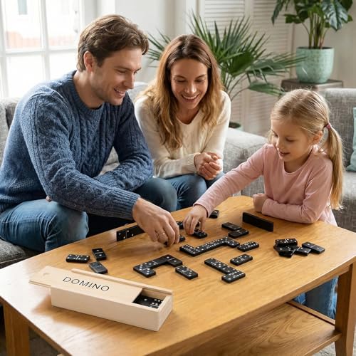 Mini Wooden Dominoes Set for Adults, 2 Pack - Classic Double Six Domino Game in a Wooden Case - Educational Board Games & Activity for Teens, Adults - style: 2 Pack