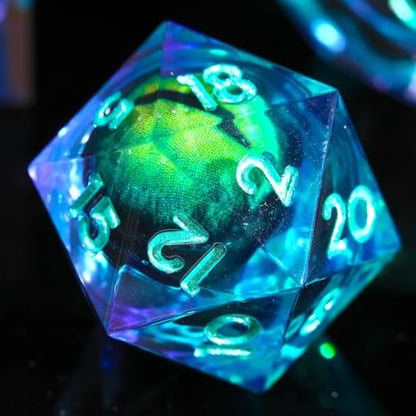 Beholder'S Eye D20 Dice Dragon Eye D&D 22MM Single with 20 Sided Resin Sharp Edge - color: D20-green Purple