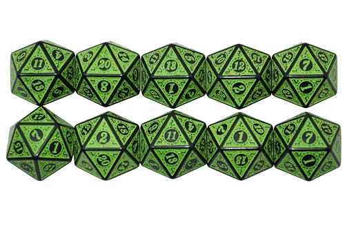 SmartDealsPro 10-Pack Retro 26mm Large 20 Sided Dice D20 Polyhedral Dice for DND RPG MTG Table Game(Retro Green) - color: Retro Green