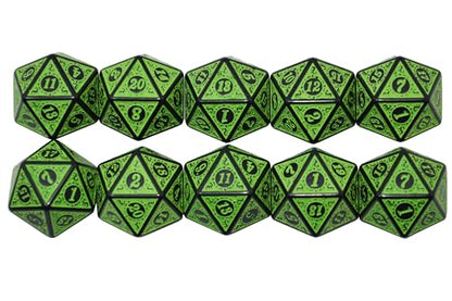 SmartDealsPro 10-Pack Retro 26mm Large 20 Sided Dice D20 Polyhedral Dice for DND RPG MTG Table Game(Retro Green) - color: Retro Green