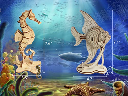 3D Wooden Sea Animal Puzzle - 6 Piece Set Wood Sea Animals Skeleton Assembly Model Kits - Wooden Crafts DIY Brain Teaser Puzzle - STEM Gifts for Adults & Teens Birthday Gifts Christmas - style: Sea Animals 6 model