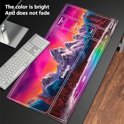 Board Game Mat TCG Playmat Plus 50 Pcs Card Sleeves, 24 x 14 inches Table Mats Games Mousepad with Zones Smooth Surface for MTG RPG CCG Trading Card Game Play Mats, Art Mountain Lake - color: Art Mountain Lake, size: Zone 1