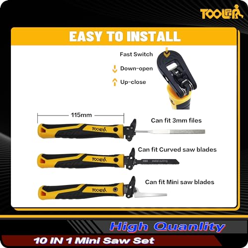TOOLAN: 10-In-1 Model Craft Hand Saw & File Set. DIY Mini Razor Saw&File Kit for Handcrafted, Modeling, Plastic, and Other Fine Cutting, Reliable Blade Quick Change Mechanism - color: 10-in-1 Craft Hand Saw