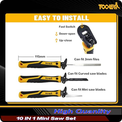 TOOLAN: 10-In-1 Model Craft Hand Saw & File Set. DIY Mini Razor Saw&File Kit for Handcrafted, Modeling, Plastic, and Other Fine Cutting, Reliable Blade Quick Change Mechanism - color: 10-in-1 Craft Hand Saw