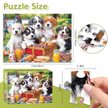 100 Piece Puzzles for Kids Ages 4-6 & 5-8, Puppies Picnic Jigsaw Puzzle for Kids Ages 8-10, Large Piece Puzzles for Adults & Seniors Educational Interactive Family Fun Puzzle for Boys Girls - style: Puppies Picnic