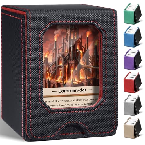 Fabmaker Card Deck Box Compatible with MTG, Display Card Storage Box | Holds 100 Double-Sleeved Cards, Trading Card Deck Case Compatible with Magic the Gathering with PU Leather &Magnetic Closure - color: Red