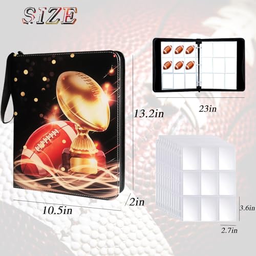 Trading Card Binder 900 Pockets, Football Card Binder Holder with 50 Removable Sleeves Fits 900 Sport Cards, Football Card Gifts Collector Album with Zipper Storage Display Case - size: 900 Pockets Football