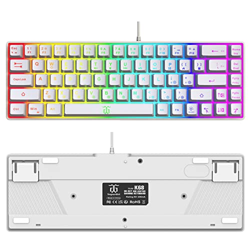 Snpurdiri 60% Percent Gaming Keyboard (68 Keys, White) | Compact RGB Backlit Ergonomic Small Mini Keyboard for Windows, PC, Laptop, Gaming - color: White