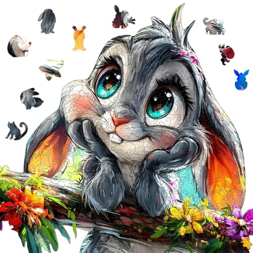 Qiuenisray Easter Wooden Puzzles for Adults, Rabbit Jigsaw Puzzles 200 Piece, FSC Certified Royal Unique Shape Animal Wood Puzzle, Creative Gift for Family Game 11.1x11.4 in - color: Rabbit, size: 200pcs