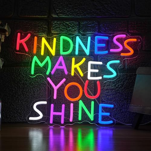 Kindness Makes You Shine Neon Sign Kindness Classroom Neon Light Be Kind LED Light Up Sign for Wall Decor Bedroom Coffee Office Party Home(12.6 * 16.54In) - style: Kindness Makes You Shine