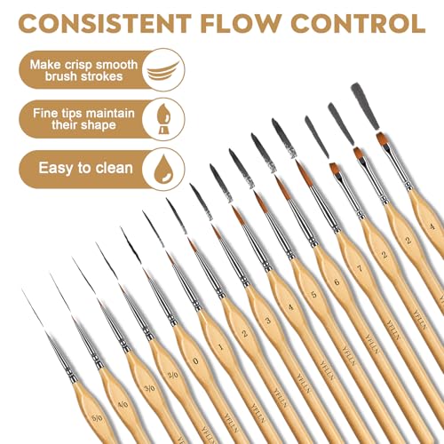 Miniature Paint Brushes, 15PCS Model Brushes Detail Paint Brush Set, Fine Detailing for Watercolor, Oil, Face, Acrylic, Nail, Line Drawing, Scale Model Painting - size: 15PCS