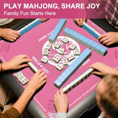 Mahjong Mat with Carrying Bag, Pink Mahjong Table Mat with Rules | Anti Slip & Noise Reduction, Easy to Carry, 31.5" x 31.5" Neoprene Mahjong Mats, Elegant Print & Soft Surface Gaming Mat - color: Pink