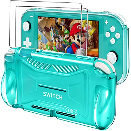 iVoler Protective TPU Case for Nintendo Switch Lite 2019 with 2 Pack Tempered Glass Screen Protector, Grip Cover with Shock-Absorption and Anti-Scratch Design, HD Clear - color: Transparent, size: 5.5''