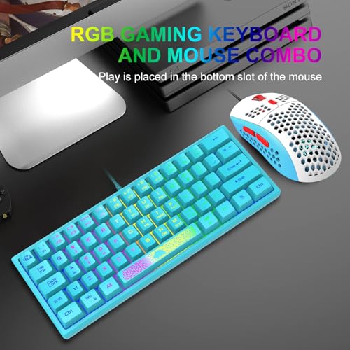 60% Gaming Keyboard and Mouse Combo Samll Mini RGB Backlight Mechanical Feeling and Honeycomb Optical Mouse, Mouse pad for Gamers and Typists - color: Blue
