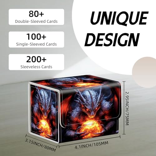 Trading Card Storage Box, Holds 100+ for MTG Cards, Premium PU Leather with Magnetic Closure, Dragon Holding Fiery Sphere Durable Deck Box for Magic the Gathering, Trading Card Games - color: Dragon Holding Fiery Sphere