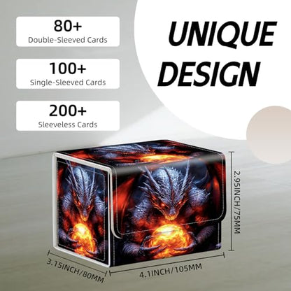 Trading Card Storage Box, Holds 100+ for MTG Cards, Premium PU Leather with Magnetic Closure, Dragon Holding Fiery Sphere Durable Deck Box for Magic the Gathering, Trading Card Games - color: Dragon Holding Fiery Sphere