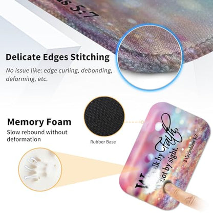 Mouse Pad Desk Mat Ergonomic Wrist Support Pad Set,Mouse Wrist Rest Keyboard Pad with Stitched Edges and Non Slip Base-We Walk by Faith Pink Purple Glitter - color: We Walk By Faith