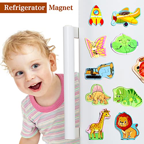 Magnetic Puzzles for Kids Ages 3-5, Travel Toddler Food Puzzle Toy | Refrigerator Magnet Game for Ages 4-6, Learning & Birthday Gift for Boys, Car Airplane Road Trip Quiet-Time Activity Toys - style: Food