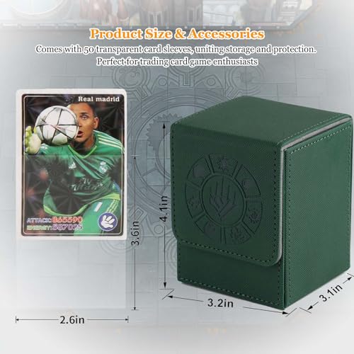 Arkeiliy Card Deck Box, 110+ Storage MTG Deck Box with 50 Pcs Card Sleeve, Collectible Trading Card Cases for Magic Commander and More (Green) - color: Green