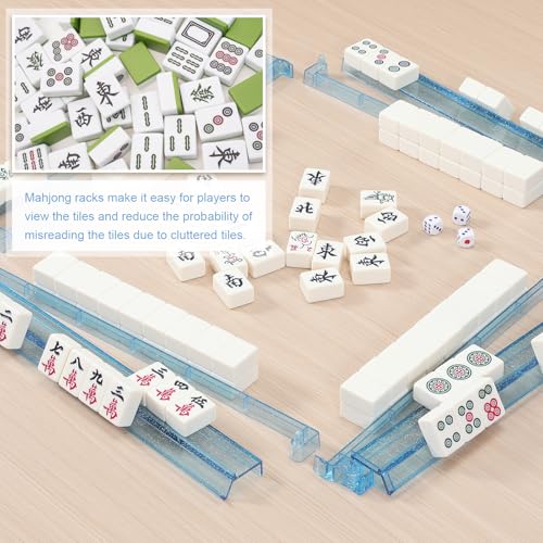 Mahjong Racks with Pushers 4PCS Set Majiang Tile Holder Acrylic Mahjong Racks Accessories and Gifts (Glitter Blue) - color: Bling Blue