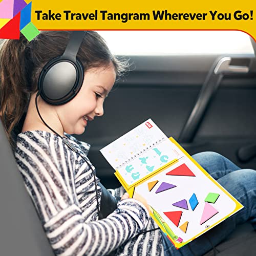 Travel Tangram Puzzle Car Game Magnetic Pattern Blocks Road Airplane Trip Essentials Activities Montessori Educational Toys Brain Teasers Book for Age 4-8 Kids Boys Girls Toddler (240 Solution) - color: 240 Solution