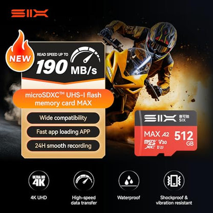 SIX M200 256GB Micro SD Card Read Up to 190MB/s for 4K UHD Continuous Recording - A2, U3, V30 microSDXC Memory Card 256GB with Adapter for Action Cameras, Drones, Gaming Consoles, Dash Cams, Phones - size: 256GB