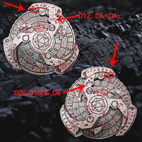 7-in-1 Spinner DND Dice Set, Rotate Metal Rotate Dungeons and Dragons DND Compass Dice, Cool RPG Role Playing Table Game Dice（ - color: Mechanical-blood Sliver