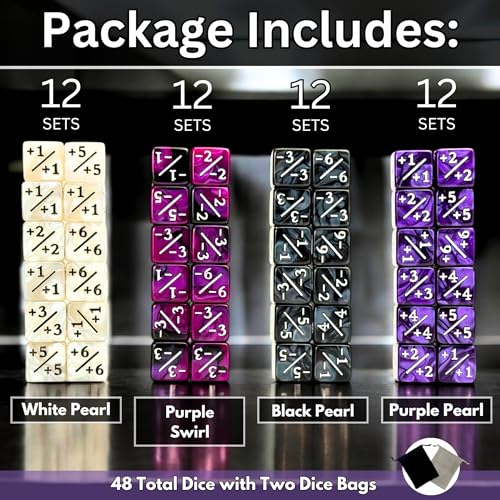 Luck Lab MTG Magic Life Counter Dice, 48 PCS - Compatible w/Magic Card Game Accessories, CCG Creature Stats w/ 2 Dice Bags (Purple Pearl, Purple Swirl, White Pearl, Black Pearl) - color: Purple Pearl, Purple Swirl, White Pearl, Black Pearl