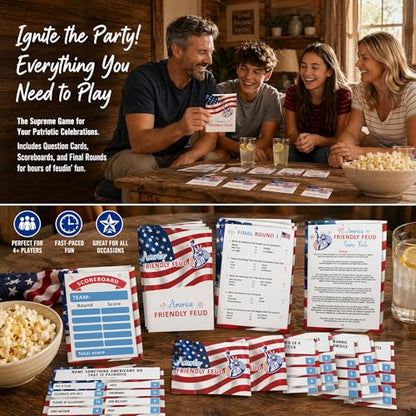 4th of July Trivia Game, America Friendly Feud Game Set, Independence Day Game Supplies, 4th of July Games for Adults and Teens, Feud Quiz, Independence Day Group Game, Fun Party Game