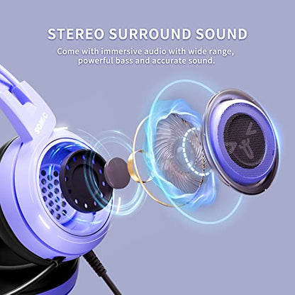 SOMIC G951S Purple Stereo Gaming Headset with Mic for PS4, PS5, Xbox One, PC, Phone, Detachable Cat Ear 3.5MM Noise Reduction Headphones Computer Gaming Headphone Self-Adjusting Gamer Headsets - color: Purple